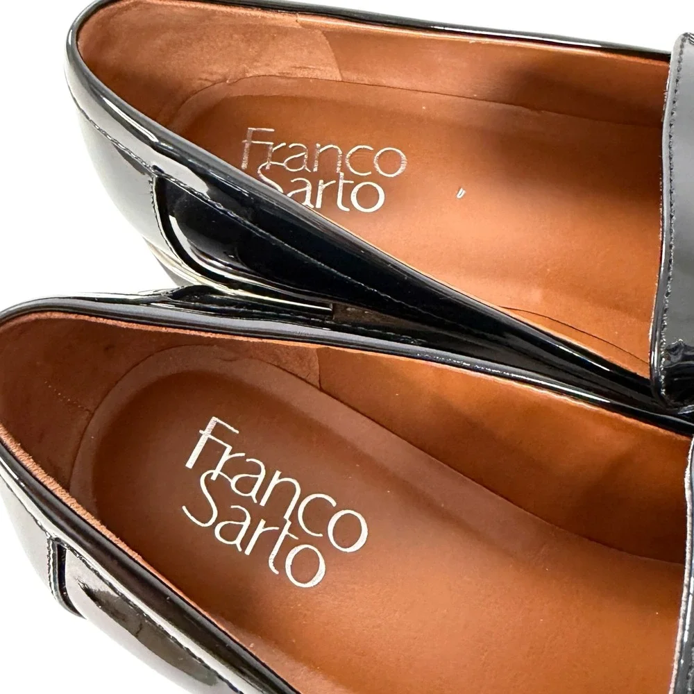 Franco Sarto Carolynn Black Patent Tassel Lug Sole Platform Loafer Size 7.5W New